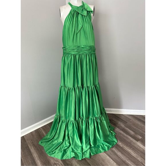 MAC DUGGAL RUFFLE TIERED SOFT TIE HALTER NECK GOWN - Picture 4 of 12